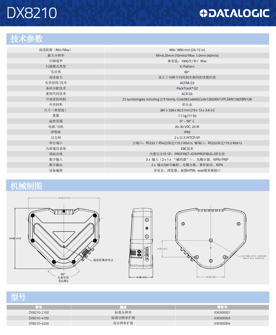 DX8210*方位條碼掃描固定式讀碼器型號、規格、尺寸詳細圖片展示